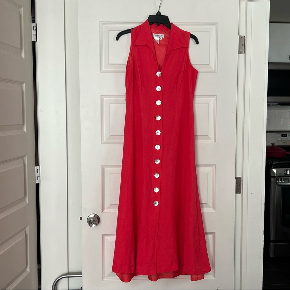 Coldwater Creek Coral Linen Maxi Dress Size 6